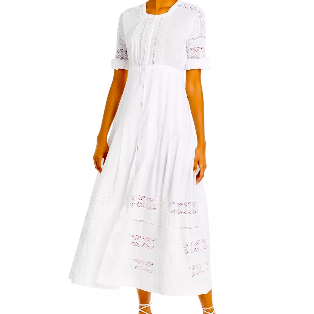 Loveshackfancy Edie Lace Short Sleeve Midi Shirt Dress